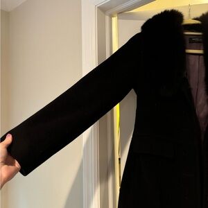 Gorgeous black coat with real fox trim